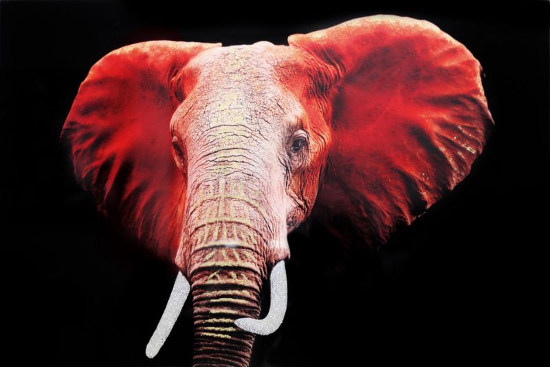 ELEPHANT RED W/ FOIL GLASS ART